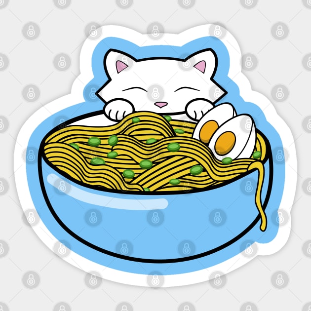 Cute white kitten eating a bowl of yummy ramen noodles Sticker by Purrfect
